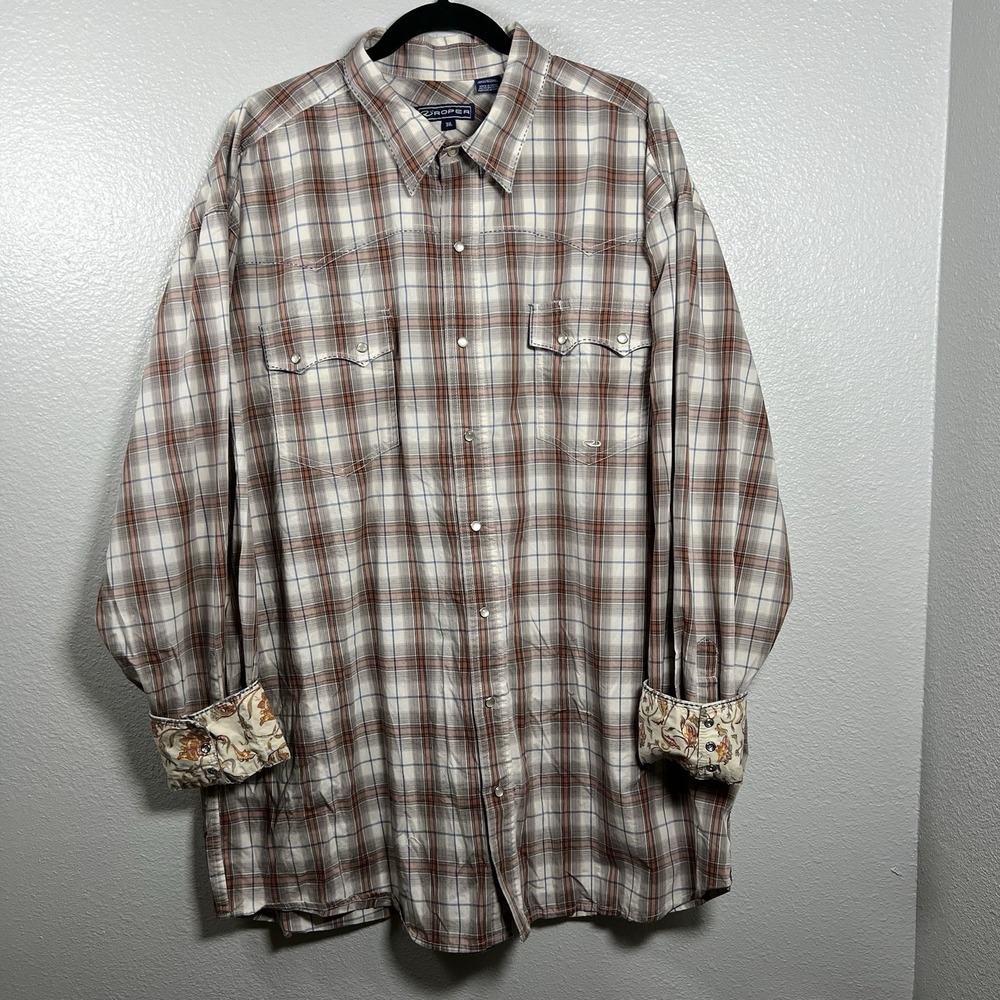 Roper Multicolor Men 3XL Long Sleeve‎ Cotton Shirt Snap Button Floral Cuff